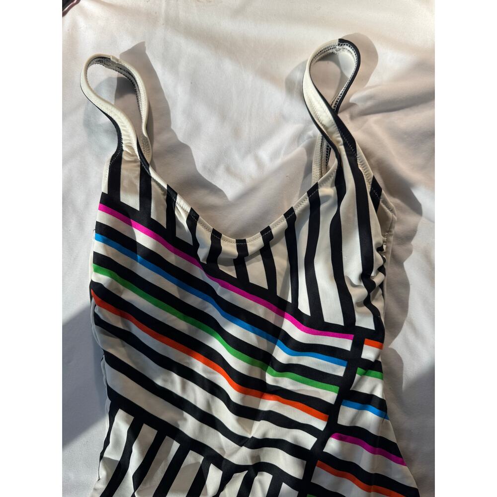 Vintage Deadstock Womens S Neon Striped One Piece Rare 80s 90s Cheeky Beach New